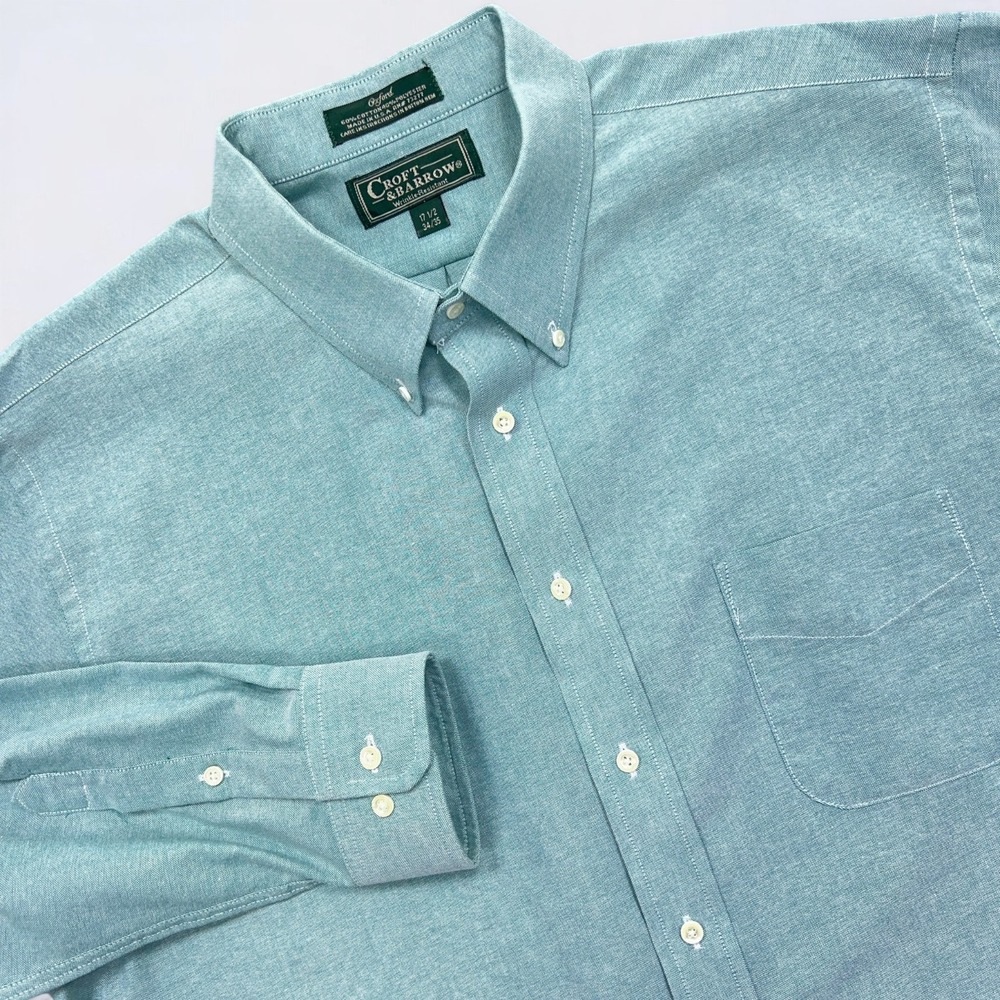 Vintage Croft & Barrow Dress Shirt Men's 17.5 Mint Green Oxford Button Down USA